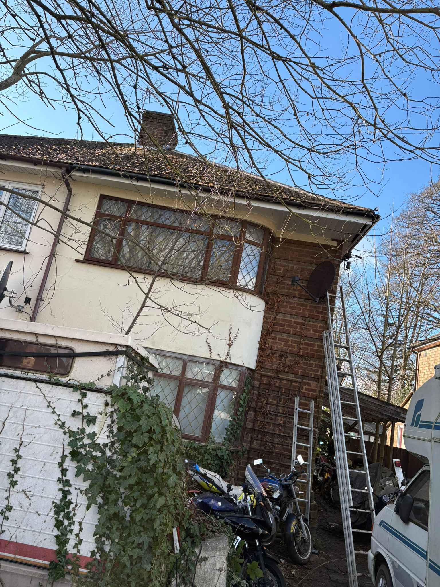 Semi-detached property with ladder access for roof work